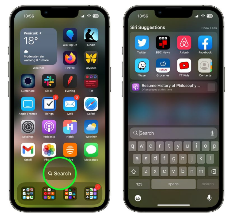 富裕苹果手机维修分享升级到 iOS 16 后，如何删除主屏幕上的搜索按钮 