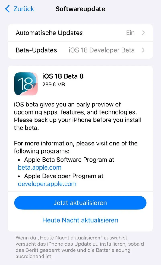 富裕苹果手机维修分享苹果 iOS / iPadOS 18 开发者预览版 Beta 8 发布 