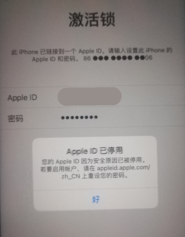 富裕苹果手机维修分享iPhone 12 出现提示“Apple ID 已停用”怎么办 